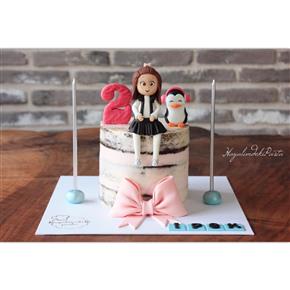 Rafine şekersiz pasta, naked cake, penguen pasta